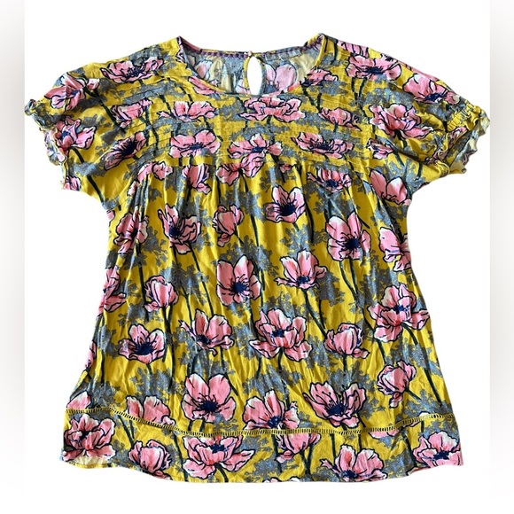 Anthropologie Daniel Rainn Top Olivette Pintucked Floral Flowy Tunic Blouse 2X - Picture 8 of 15